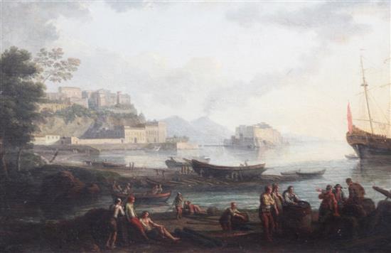 After Claude-Joseph Vernet (1714-1789) Harbour scenes with figures in the foreground 19 x 28.5in.